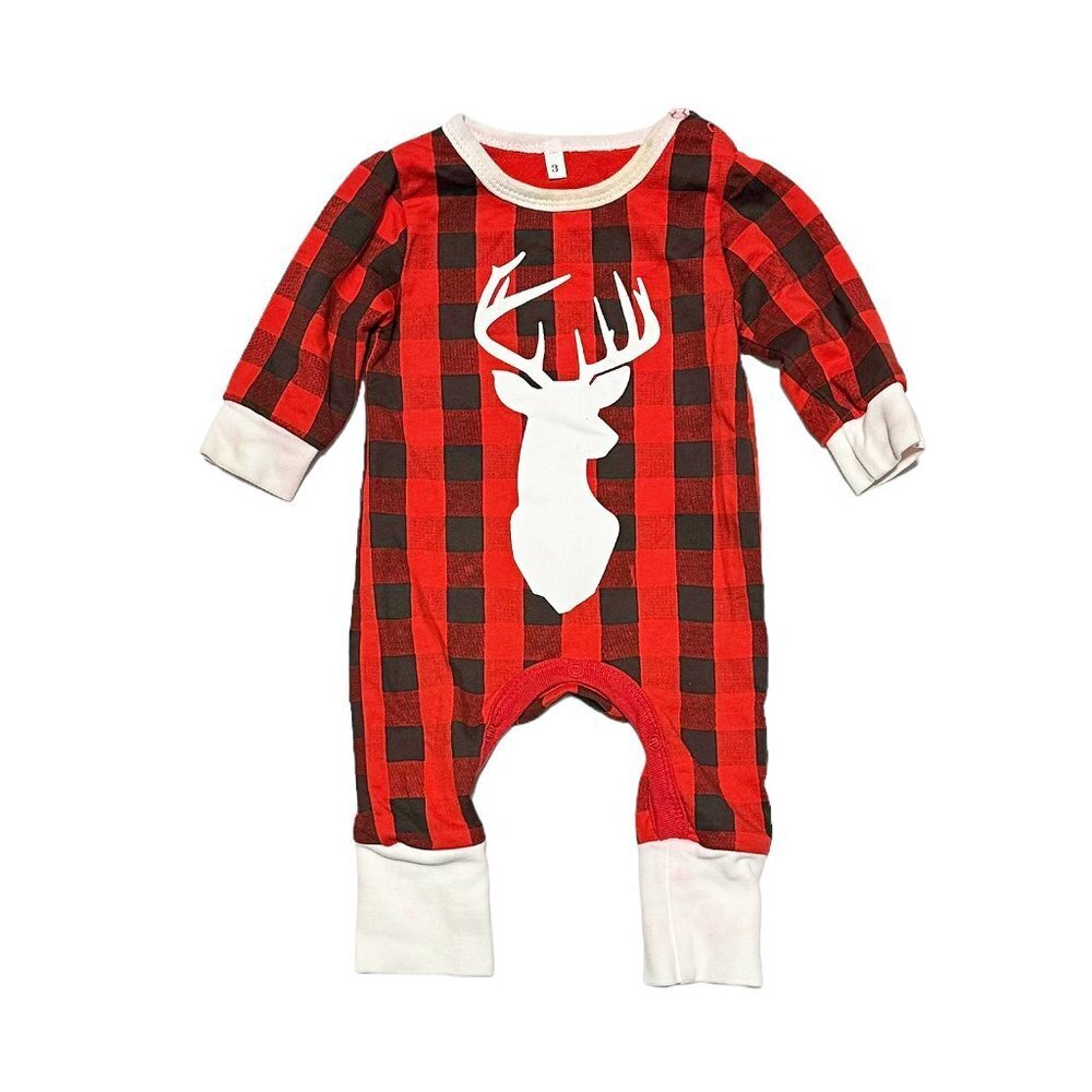 Baby Plaid Stag Print Jumpsuit PJ's Red/Black